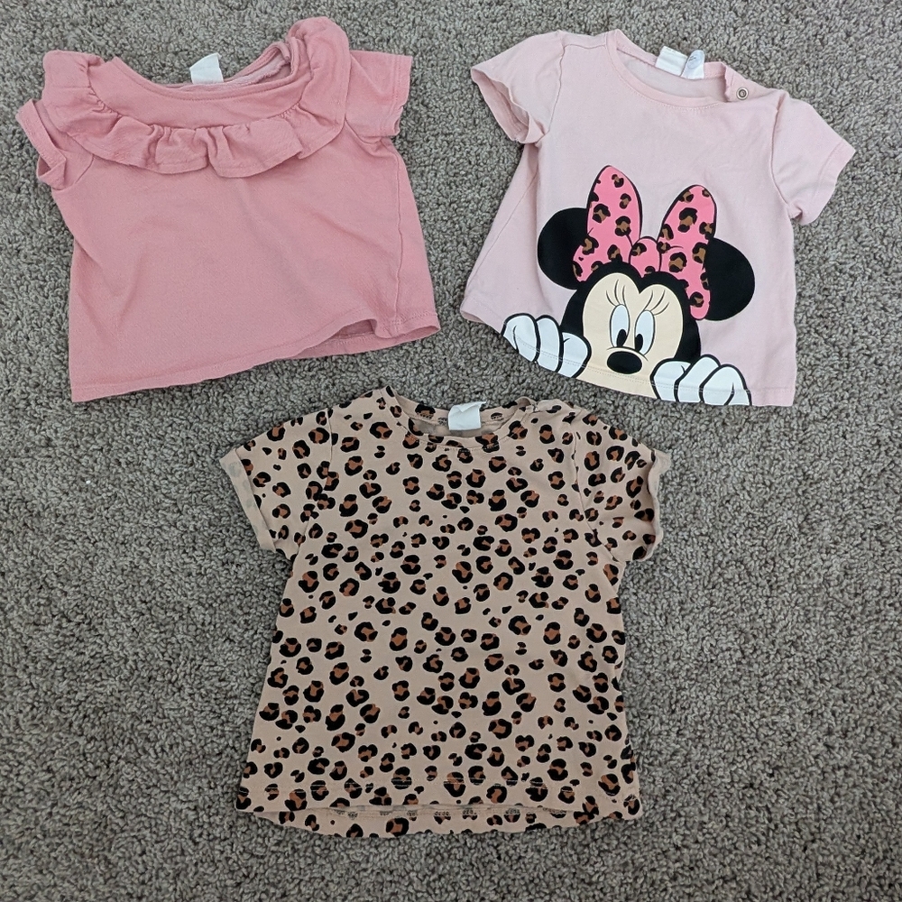 H&M Pink and Leopard Girls T-Shirt Trio Size 4-6 Months